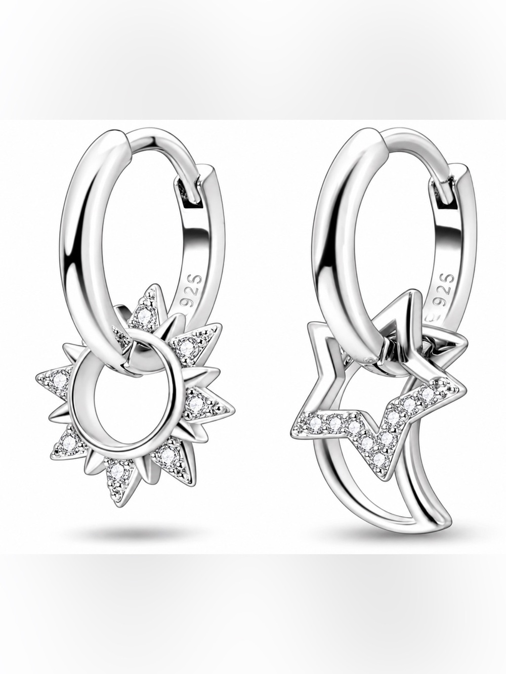 ✨ Sterling Silver Celestial Sun Star Moon Huggie Hoop Earrings